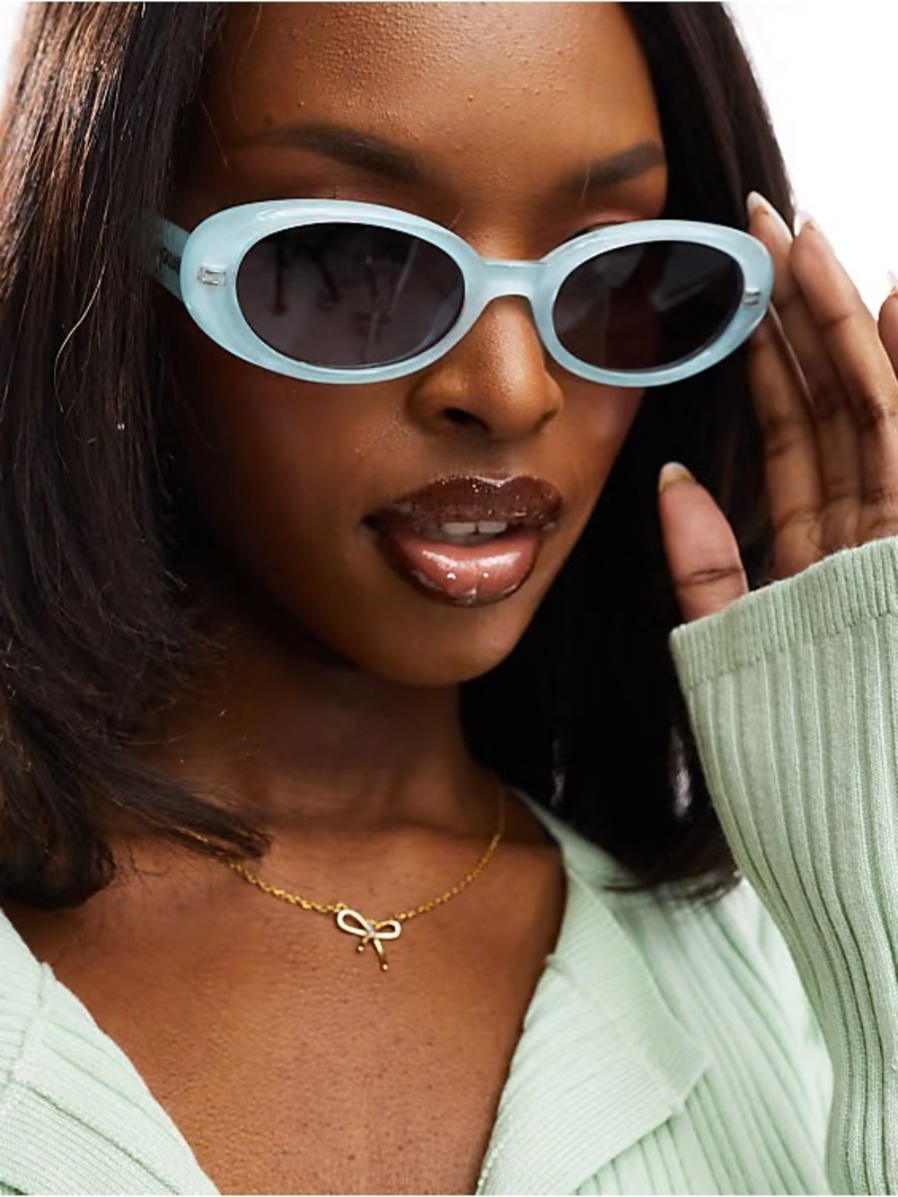 For Love And Lemons Light Blue Oval Sunglasses